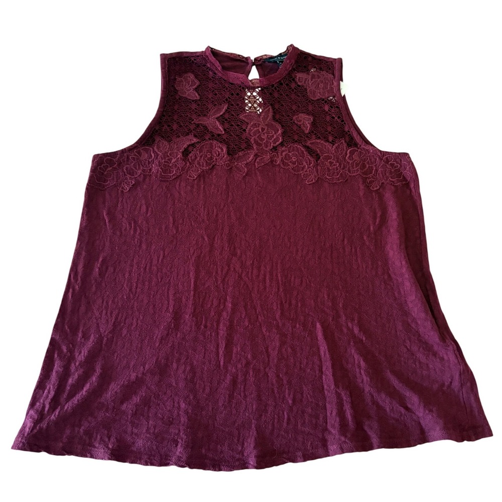 Lucky Brand Maroon Floral Lace Sleeveless Top Coquette Goth Grunge Fairy 1X NWT